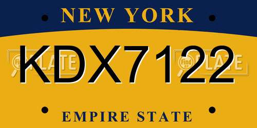 KDX7122 New York License Plate