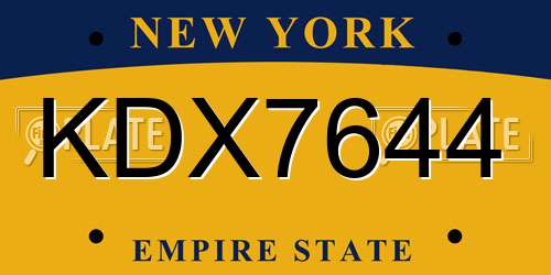 KDX7644 New York License Plate