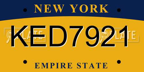 KED7921 New York License Plate