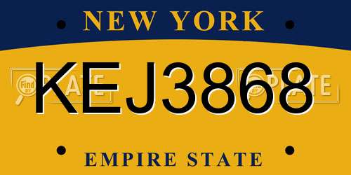 KEJ3868 New York License Plate