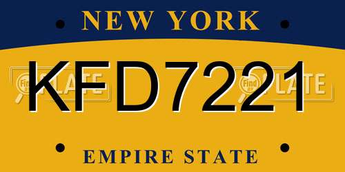 KFD7221 New York License Plate