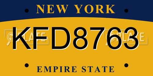 KFD8763 New York License Plate