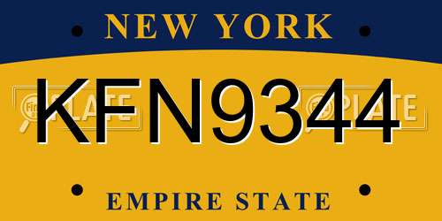 KFN9344 New York License Plate