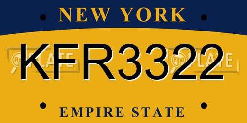 KFR3322 New York License Plate