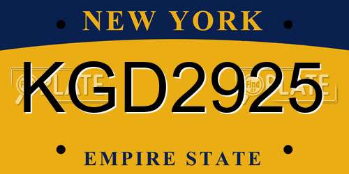 KGD2925 New York License Plate
