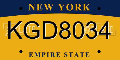 KGD8034 New York License Plate