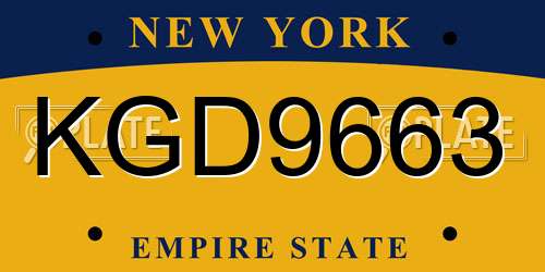 KGD9663 New York License Plate
