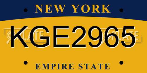 KGE2965 New York License Plate