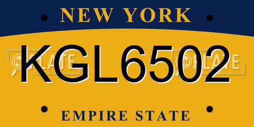 KGL6502 New York License Plate