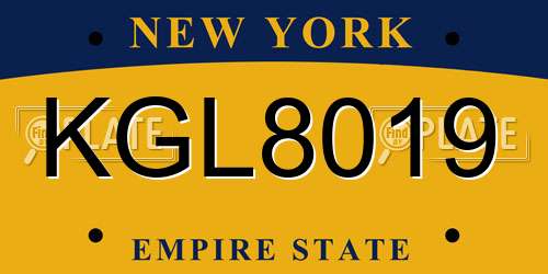 KGL8019 New York License Plate