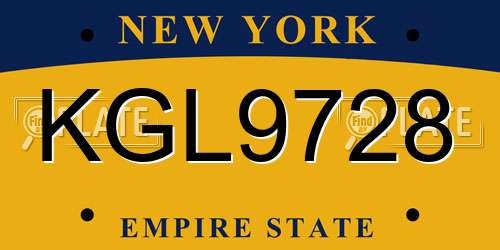 KGL9728 New York License Plate