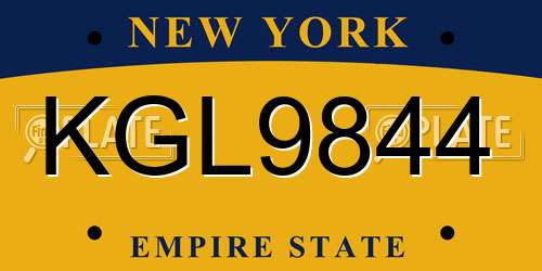 KGL9844 New York License Plate