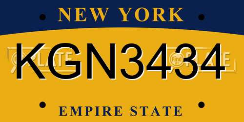 KGN3434 New York License Plate