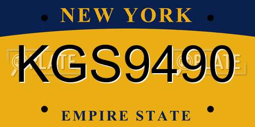 KGS9490 New York License Plate