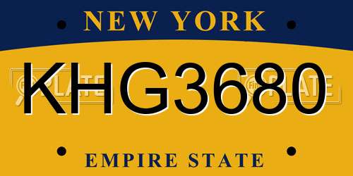 KHG3680 New York License Plate