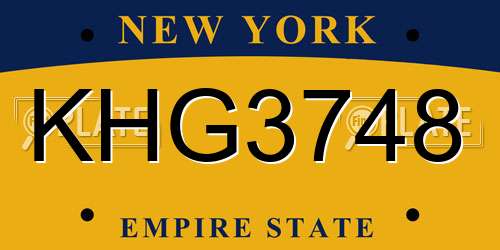 KHG3748 New York License Plate