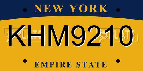 KHM9210 New York License Plate