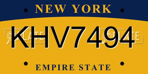 KHV7494 New York License Plate