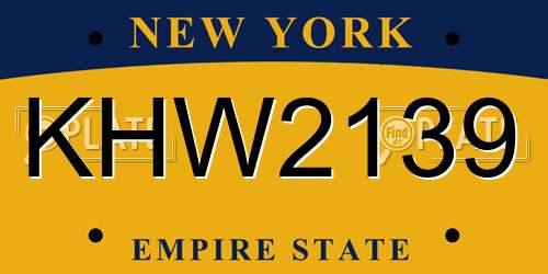 KHW2139 New York License Plate