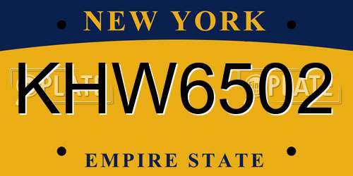 KHW6502 New York License Plate