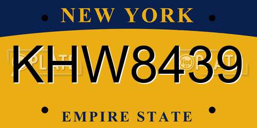 KHW8439 New York License Plate