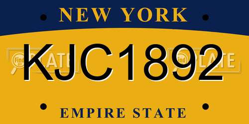 KJC1892 New York License Plate
