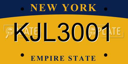 KJL3001 New York License Plate