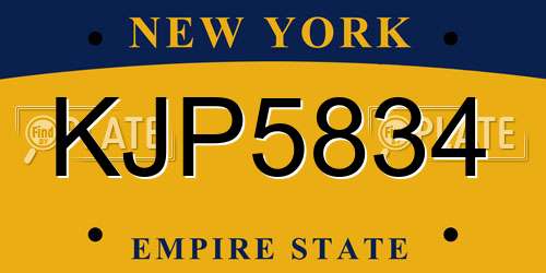 KJP5834 New York License Plate