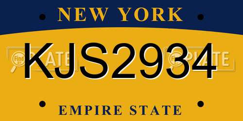 KJS2934 New York License Plate