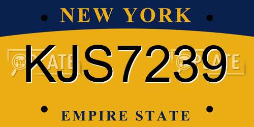 KJS7239 New York License Plate