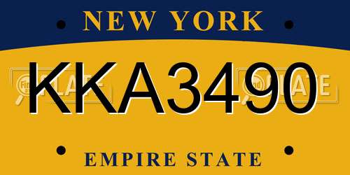 KKA3490 New York License Plate