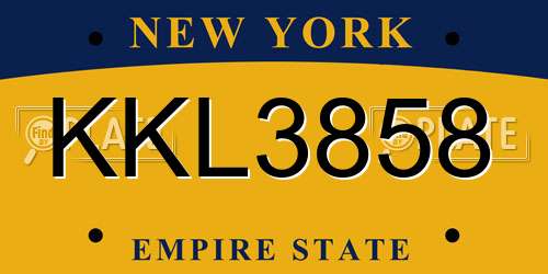 KKL3858 New York License Plate