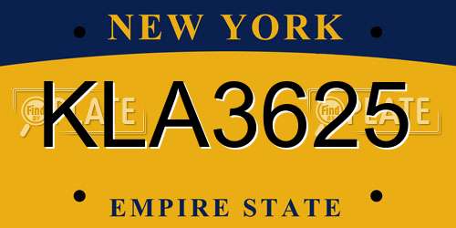 KLA3625 New York License Plate