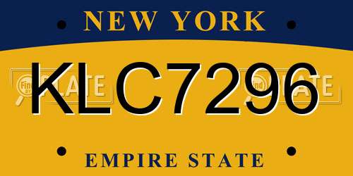 KLC7296 New York License Plate