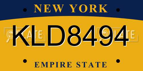 KLD8494 New York License Plate