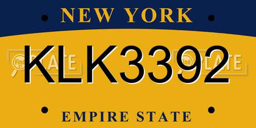 KLK3392 New York License Plate