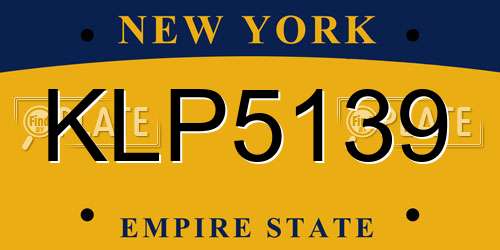 KLP5139 New York License Plate