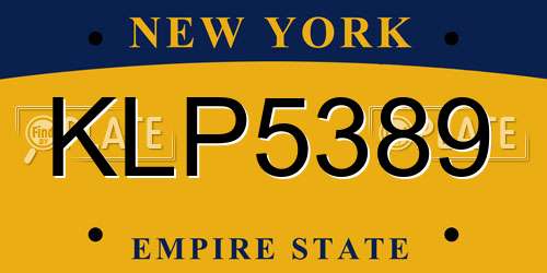 KLP5389 New York License Plate
