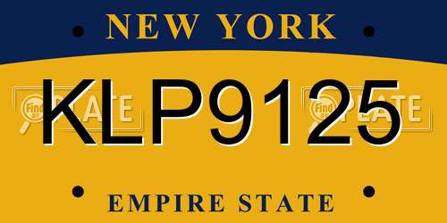 KLP9125 New York License Plate