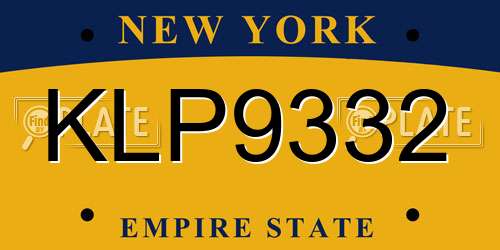 KLP9332 New York License Plate