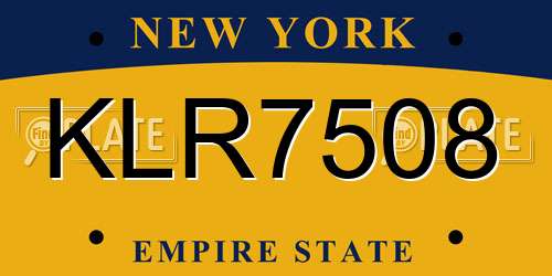 KLR7508 New York License Plate