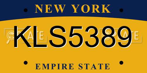 KLS5389 New York License Plate