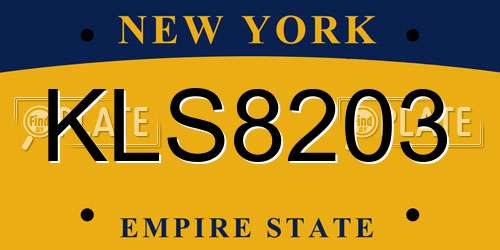 KLS8203 New York License Plate