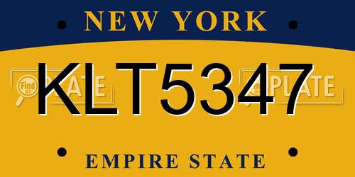 KLT5347 New York License Plate