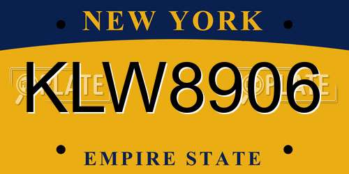 KLW8906 New York License Plate