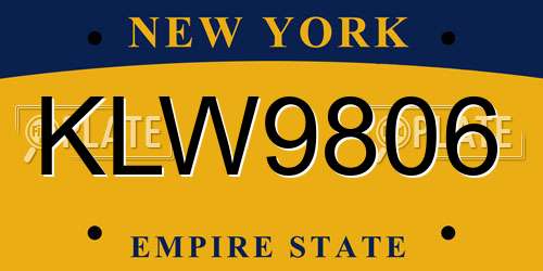 KLW9806 New York License Plate