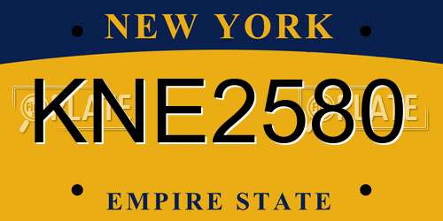 KNE2580 New York License Plate