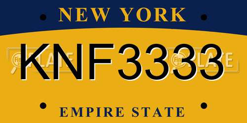 KNF3333 New York License Plate