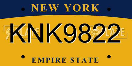 KNK9822 New York License Plate