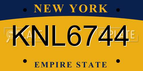KNL6744 New York License Plate